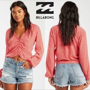 Billabong Long Sleeve V-Neck Top (Large) Bohemian Romantic Sexy Flirty